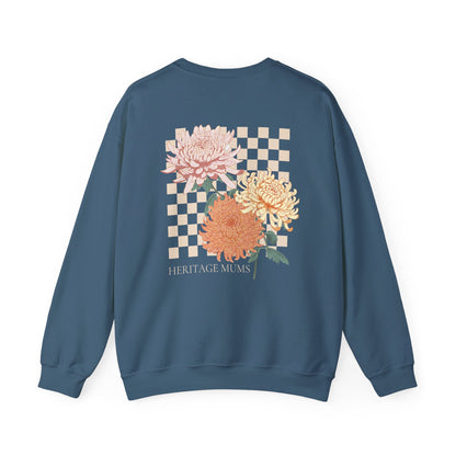 Heritage Mums Checker Board Chrysanthemum Unisex Crewneck Sweatshirt