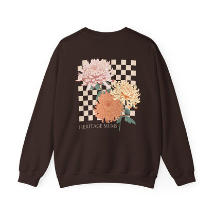 Heritage Mums Checker Board Chrysanthemum Unisex Crewneck Sweatshirt