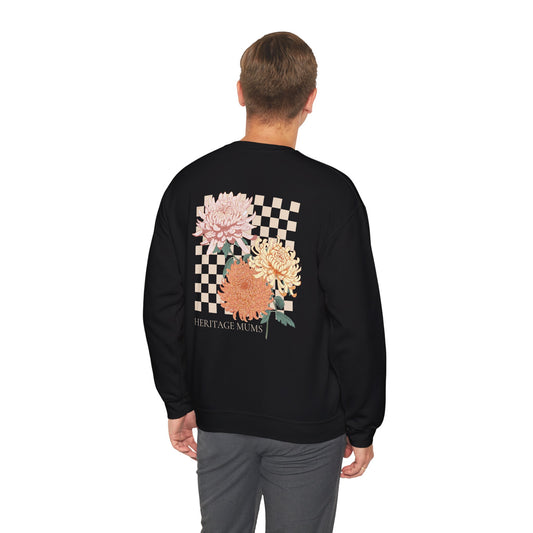 Heritage Mums Checker Board Chrysanthemum Unisex Crewneck Sweatshirt