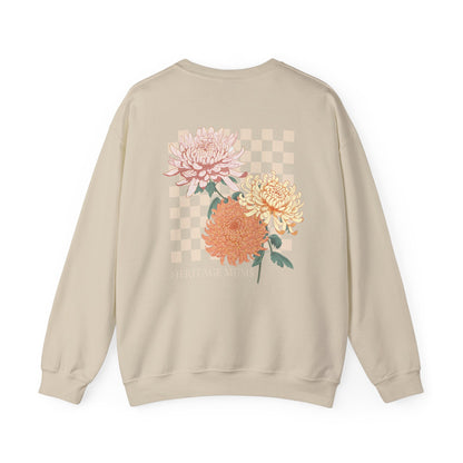 Heritage Mums Checker Board Chrysanthemum Unisex Crewneck Sweatshirt