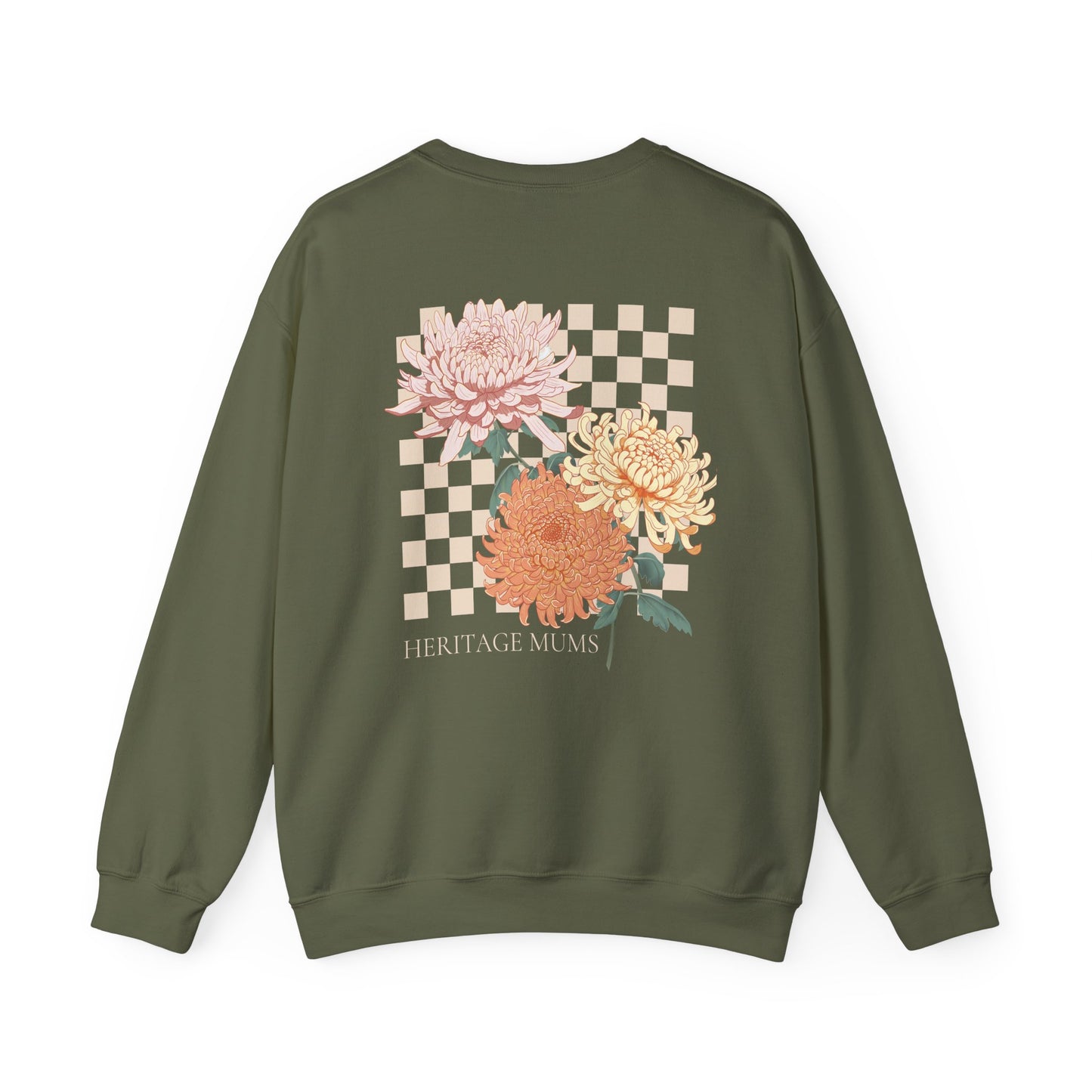 Heritage Mums Checker Board Chrysanthemum Unisex Crewneck Sweatshirt